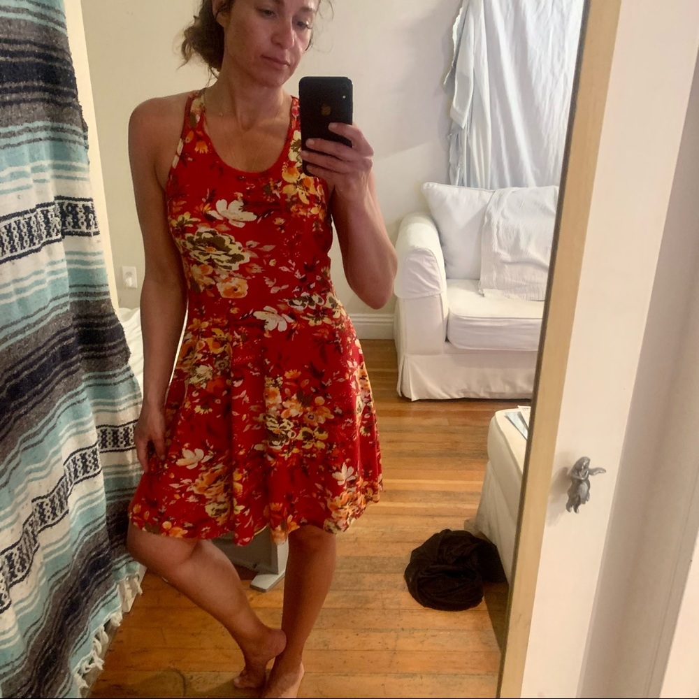 Red Floral Tank Dress Size XS NWOT
